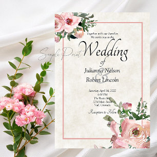 Blank budget Pink watercolor floral wedding  Invit Invitation