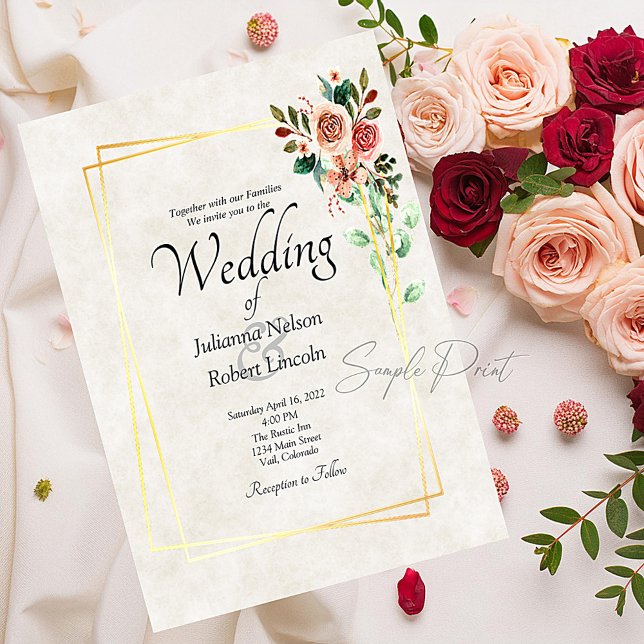 Blank Budget Pretty rose and gold wedding   Invitation (Creator Uploaded)