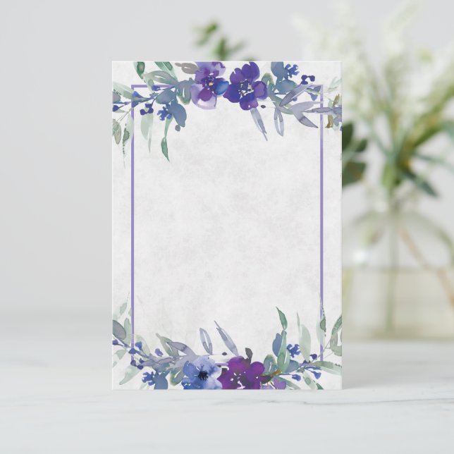 Blank budget Purple and blue  floral wedding  Invi Invitation (Standing Front)