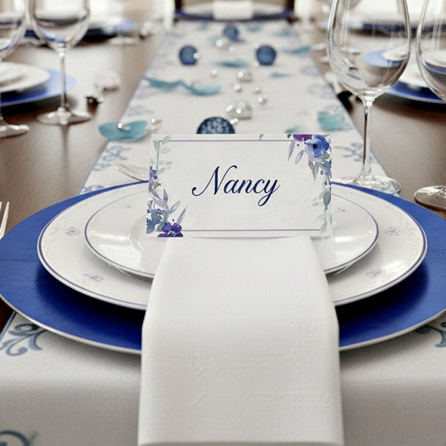 Blank budget Purple and blue floral wedding   Place Card (Creator Uploaded)