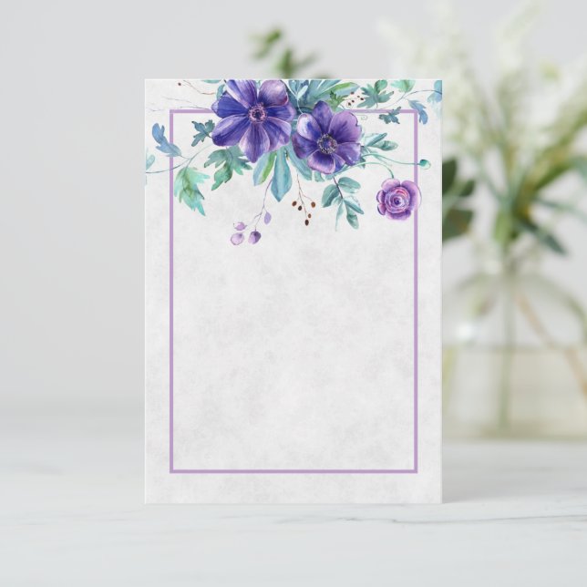Blank Budget Purple watercolor floral wedding   In Invitation (Standing Front)