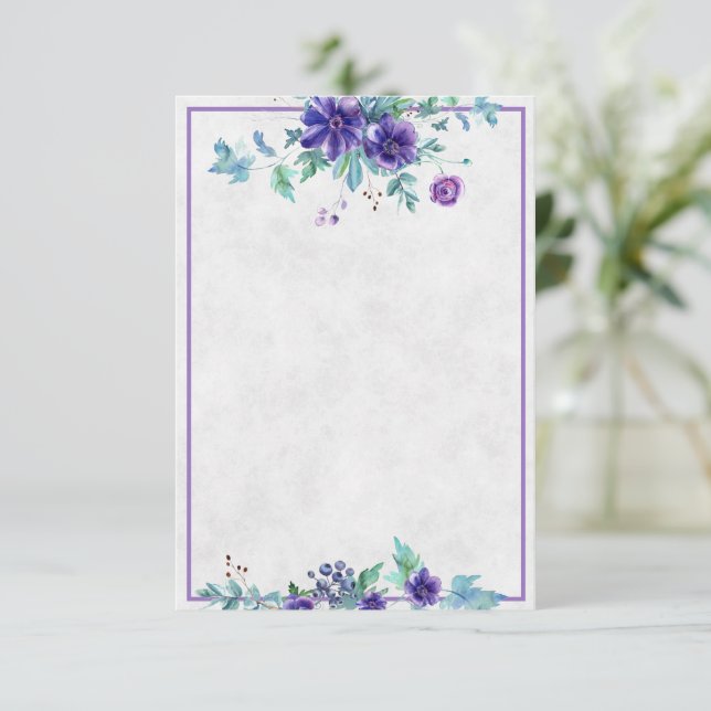 Blank budget Purple watercolor floral wedding  Inv Invitation (Standing Front)