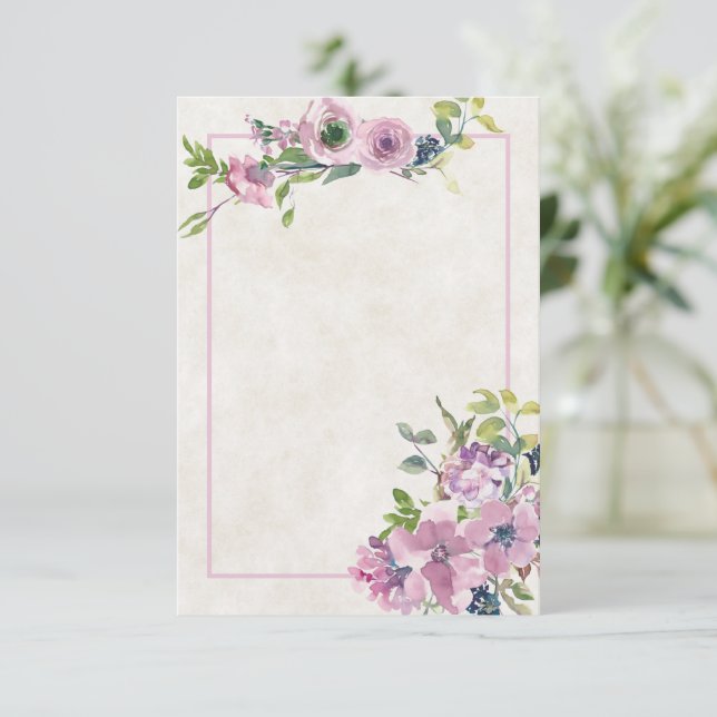 Blank budget Purple watercolor floral wedding  Inv Invitation (Standing Front)