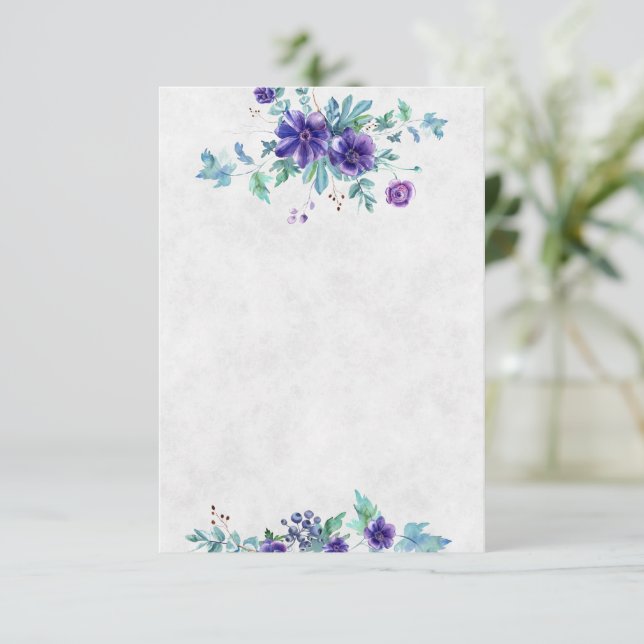 Blank budget Purple watercolor floral wedding  Invitation (Standing Front)