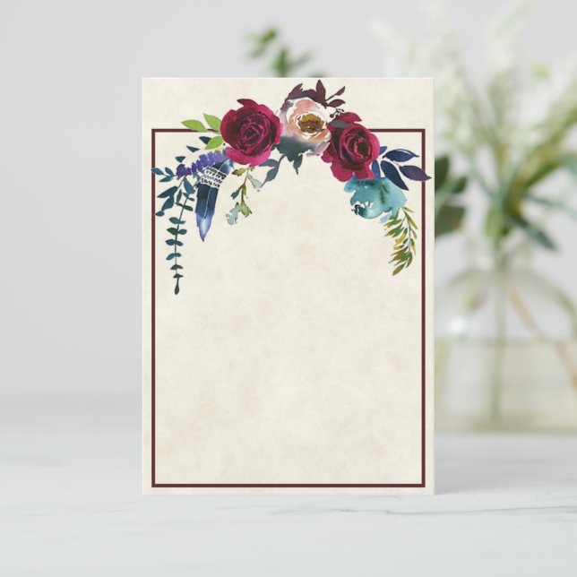 Blank budget Red boho floral wedding  Invitation (Standing Front)