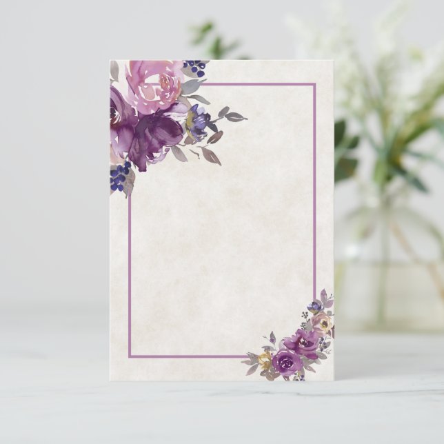 Blank budget Violet watercolor floral wedding  Inv Invitation (Standing Front)
