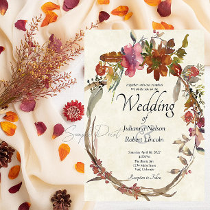 Blank budget Watercolor Boho floral wedding  Invitation