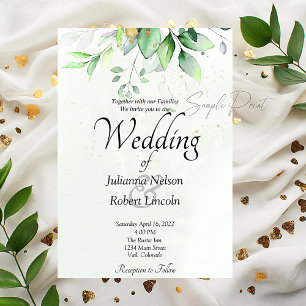 Blank budget Watercolor greenery wedding  Invitation