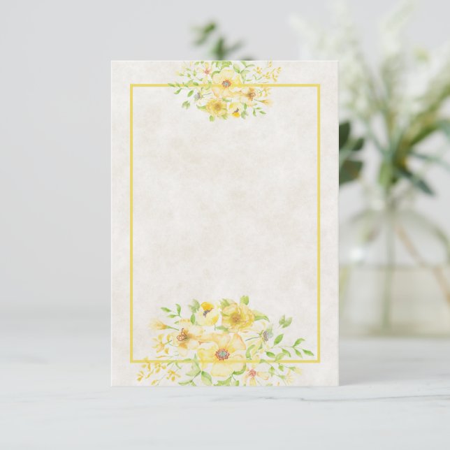 Blank budget Yellow watercolor floral wedding  Inv Invitation (Standing Front)