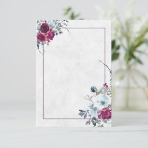 Blank Burgundy and blue watercolor floral wedding  Invitation