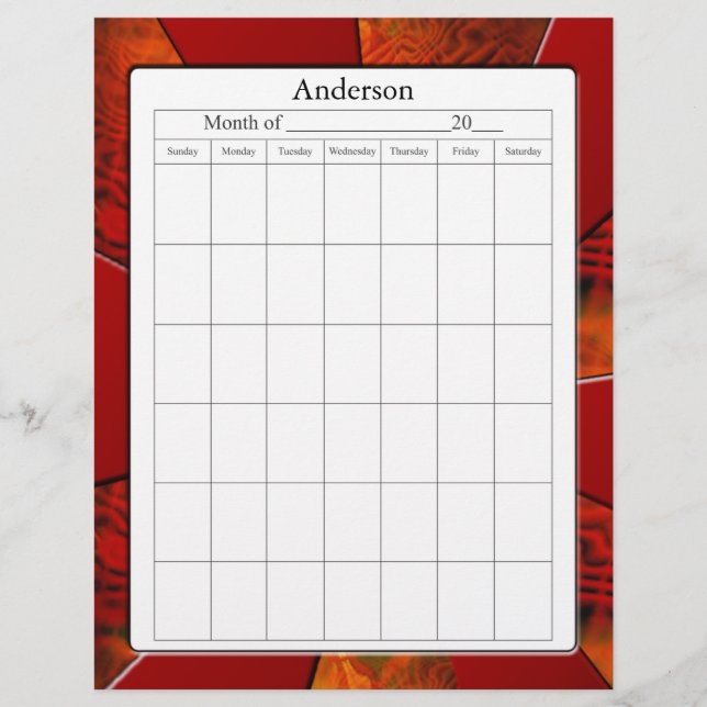 Blank Calendar Page (Front)