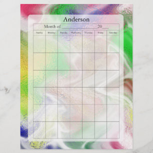 Blank Calendar Page, Fuzzy Colours Design