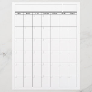 Blank Calendar Page - Sunday Start Portrait View Custom Letterhead