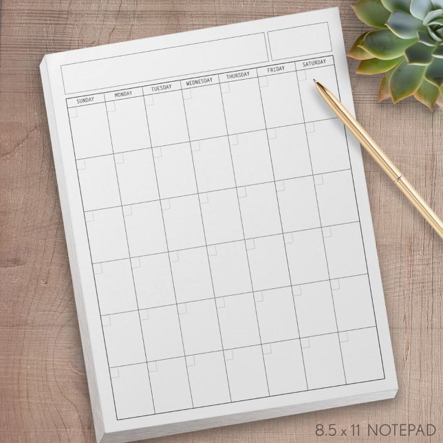 Blank Calendar Page - Sunday Start Portrait View Notepad (Make your own calendar notepad)