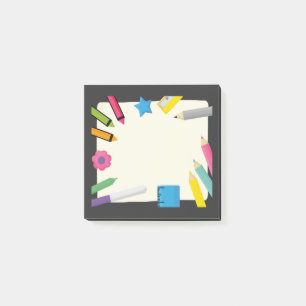 Blank Canvas with Colourful Stationery Border Post-it Notes