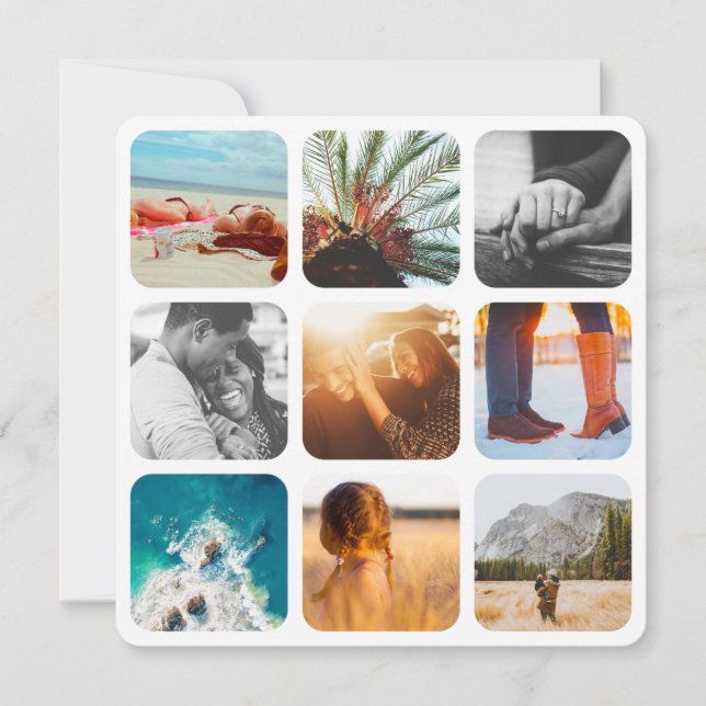 Blank Card 9 Photo Template Grid Rounded Frame (Front)