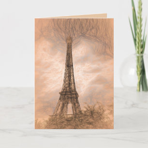 Blank Card with Eiffel Tower Digital Art Sketch 