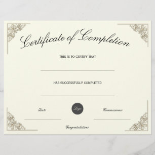 Blank Certificate of Completion w/ Custom Logo