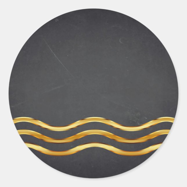 Blank  Chalkboard Gold Striped Curved Customise Classic Round Sticker (Front)