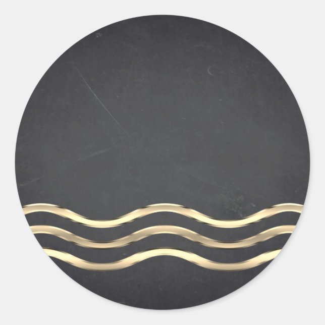 Blank  Chalkboard Gold Striped Curved Customise Classic Round Sticker (Front)