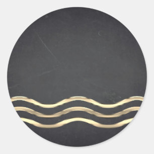 Blank Chalkboard Gold Striped Curved Customise Classic Round Sticker
