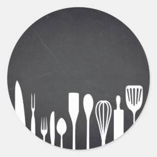 Blank Chalkboard Kitchen Tools Customise Text Classic Round Sticker