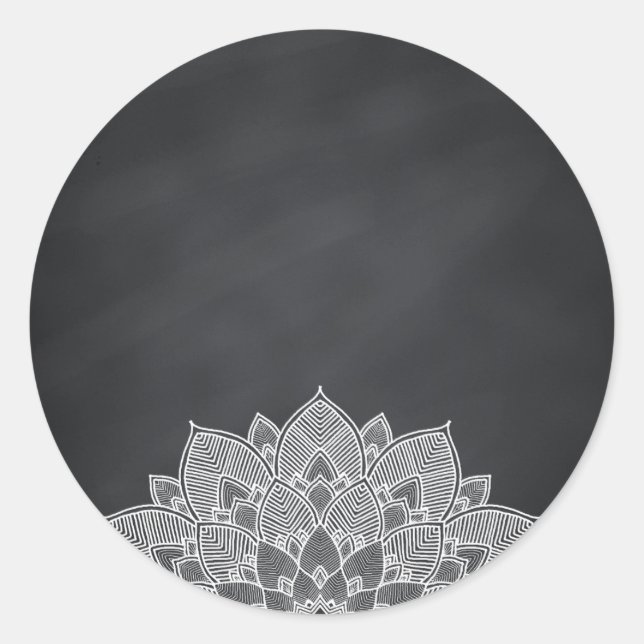 Blank Chalkboard Mandala Lotus Flower Swirl Classic Round Sticker (Front)