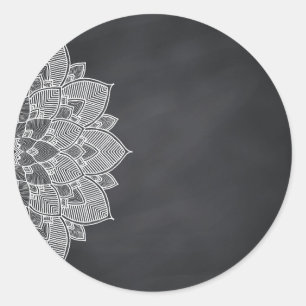 Blank Chalkboard Mandala Lotus Flower Swirl Classic Round Sticker