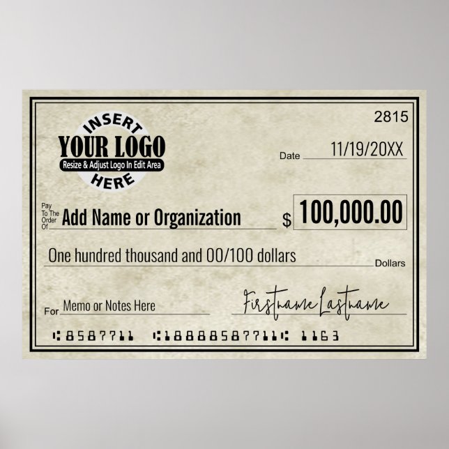 Blank Check for Sweepstakes & Awards AGED LOOK Poster (Front)