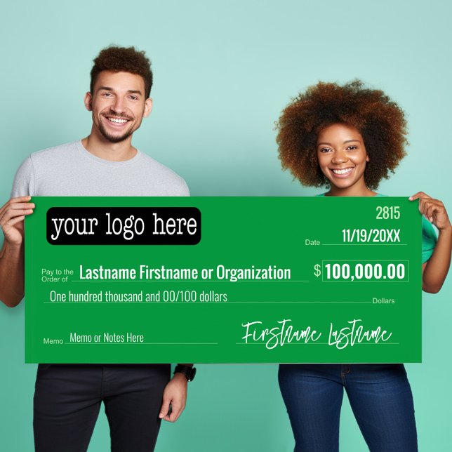 Blank Check for Sweepstakes, Awards, Charity  Poster (Big Check Poster for Charity and Sweepstakes Winners - Add your logo on this paper poster)