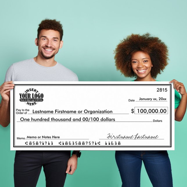 Blank Check for Sweepstakes & Awards Poster (Big Check Poster for Charity and Sweepstakes Winners - Add your logo on this paper poster)