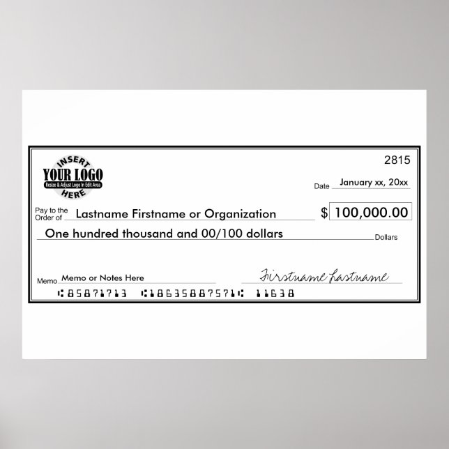 Blank Check for Sweepstakes & Awards Poster (Front)
