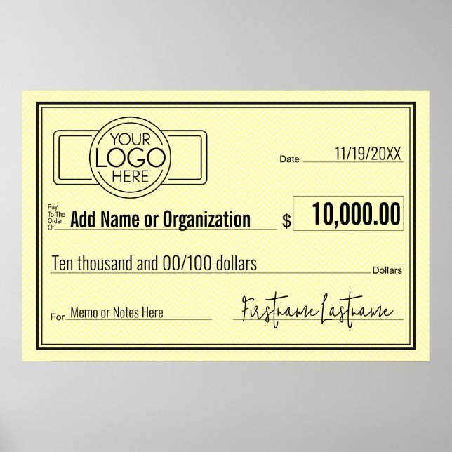Blank Check for Sweepstakes & Awards YELLOW Poster (Front)