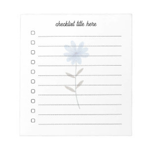 Blank Checklist With watercolor blue flower Notepad