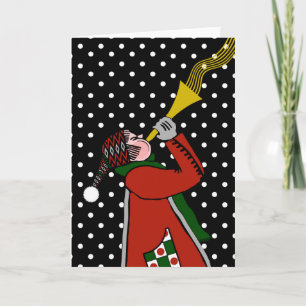 Blank Christmas Card, Blowing the Trumpet in Snow Holiday Card