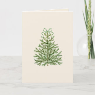 Blank Christmas Card with Christmas Tree Green Bow