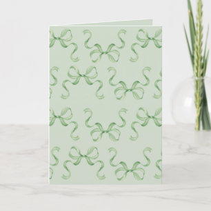Blank Christmas Card with Watercolor Green Bows