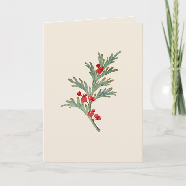 Blank Christmas Card with Watercolor Juniper (Front)