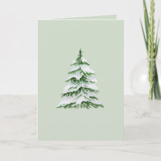 Blank Christmas Card with Watercolor Snowy Tree
