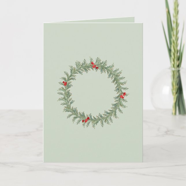Blank Christmas Card with Watercolor Wreath (Front)