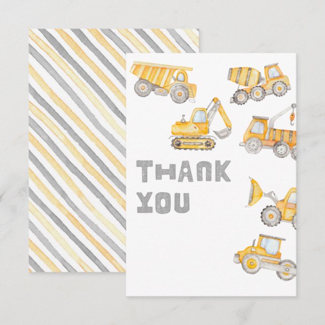 Blank Construction Party Thank You Cards (Front/Back)