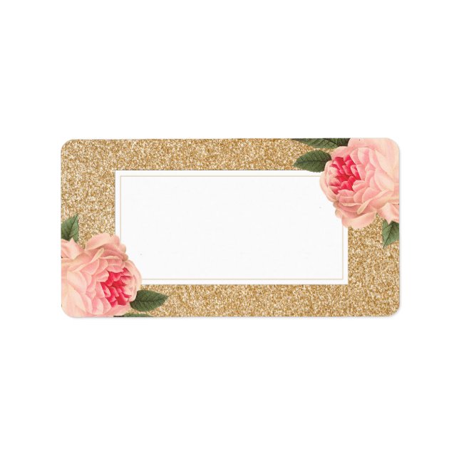 Blank Coral Peonie on Gold Glitter Address Labels (Front)