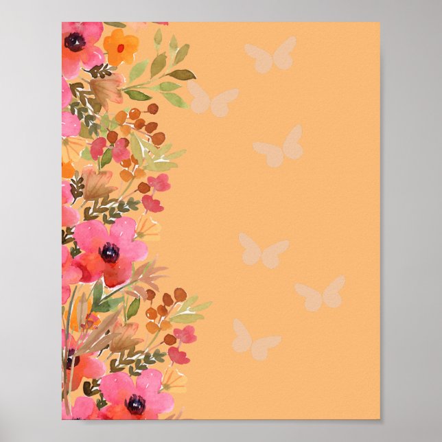 Blank Create Your Own Peach Pink Garden Blooms Poster (Front)