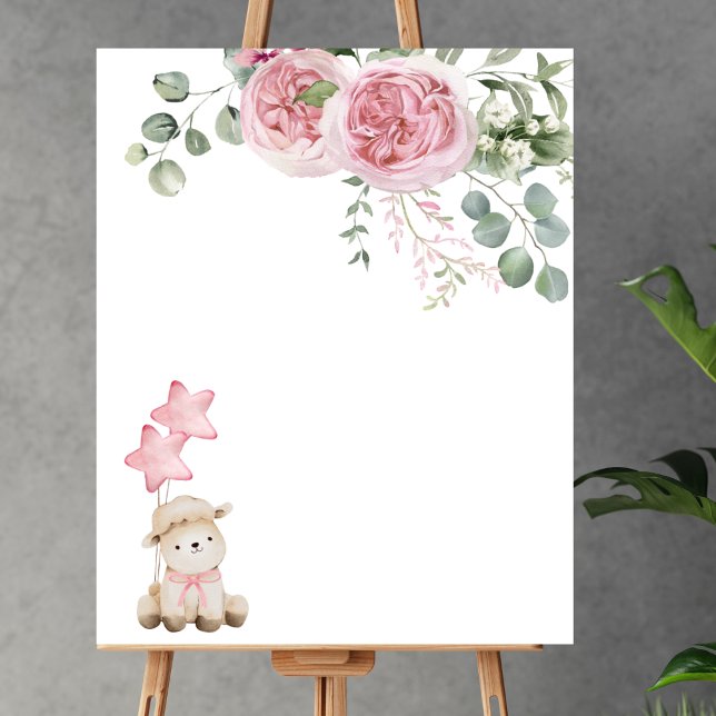 Blank Create Your Own Sweet Little Lamb Pink Roses Poster (Creator Uploaded)