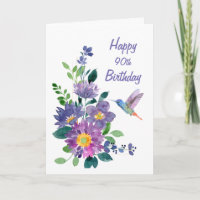 Blank Custom 90 Birthday Hummingbird Garden Flower