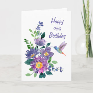 Blank Custom 95th Birthday Hummingbird Flower Card