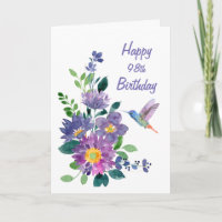 Blank Custom 98th Birthday Hummingbird Flower 