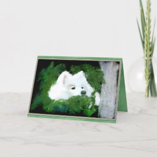 Blank Custom Greeting Card; Samoyed in the Garden Card