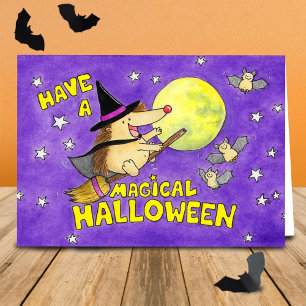 Blank Cute Halloween Hedgehog Witch  Card