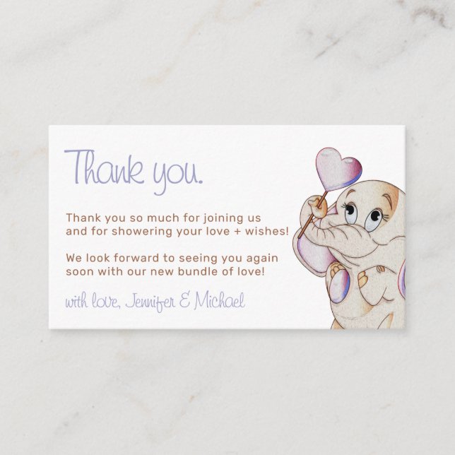 Blank Cutest Elephant Heart Balloon Thank You Enclosure Card (Front)